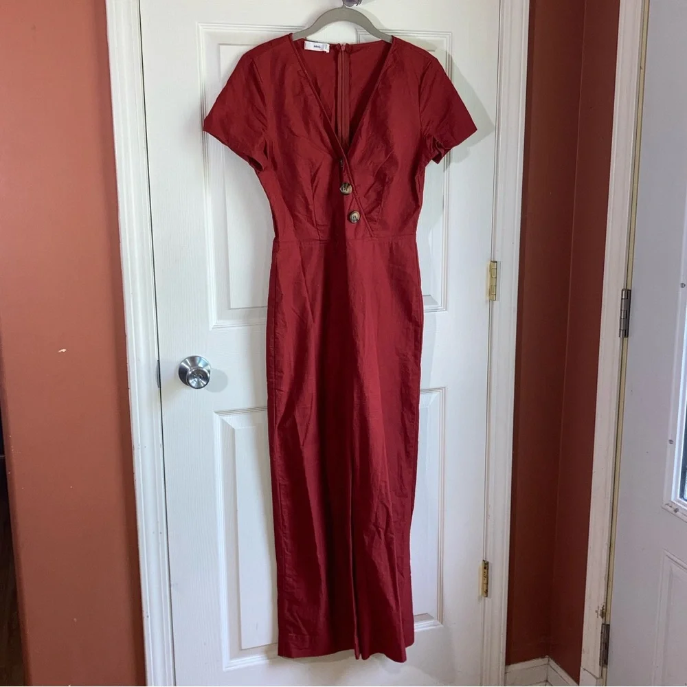 MNG Romper Jumpsuit Short Sleeve V Neck Rust Red sz XSmall - Picture 1 of 7